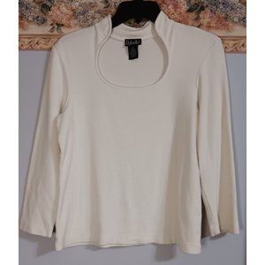 Rafaella Medium Cream Ribbed Knit Classic Business Occasion Stretch Top